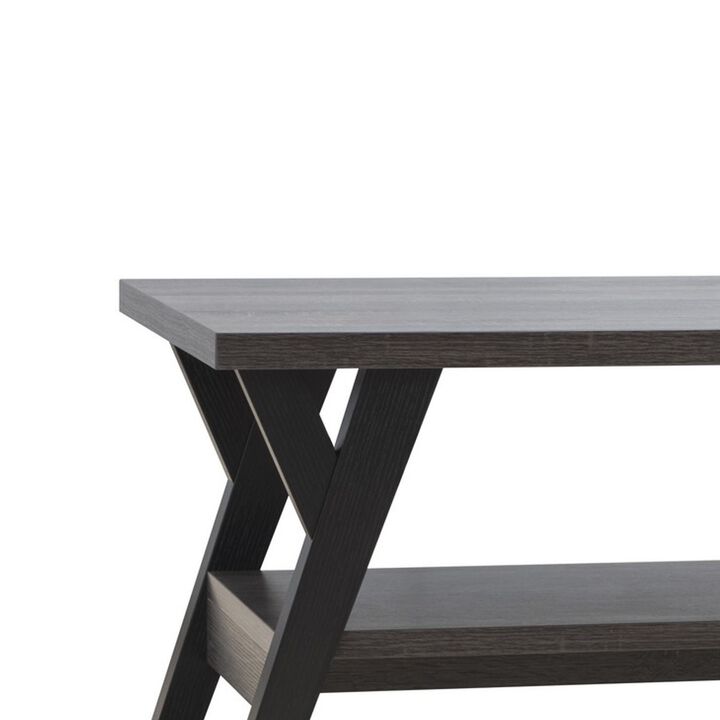 Gigi 47 Inch Modern Coffee Table, Open Shelf, Clean Lined, Gray, Black-Benzara