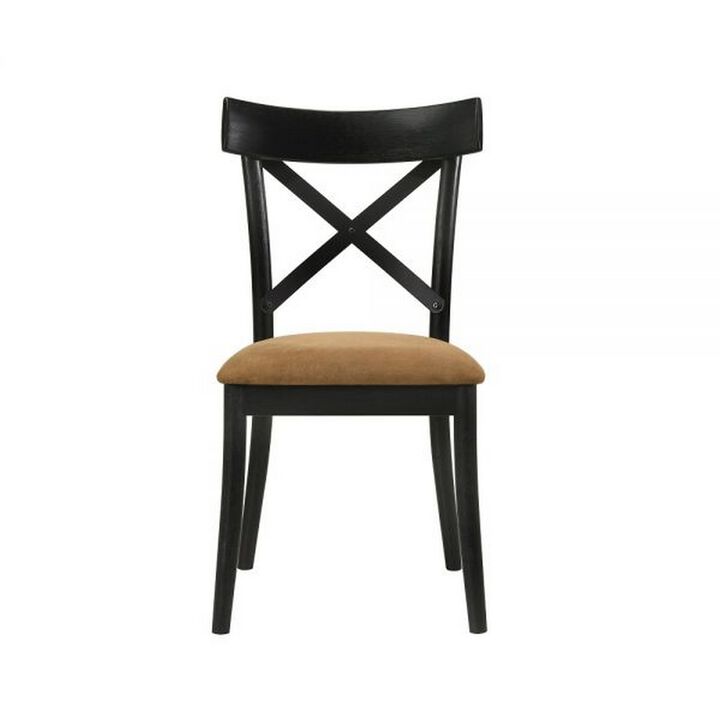 Hilly 21 Inch Dining Chair, Set of 2, Crossbuck Backrest, Brown and Black - Benzara