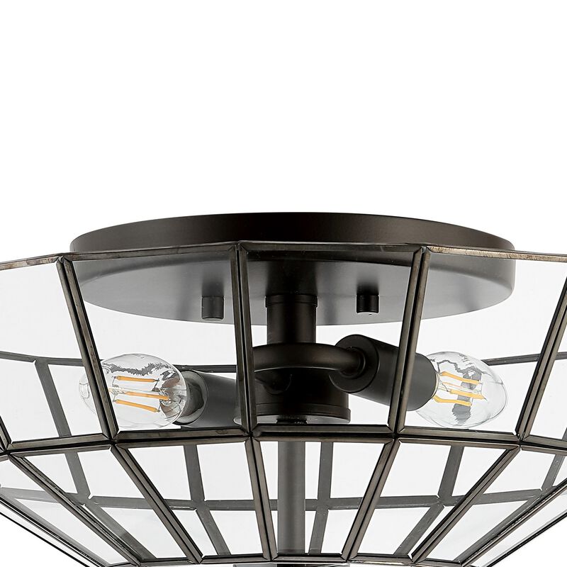 Theo 2-Light Farmhouse Rustic Iron/Glass LED Semi Flush Mount