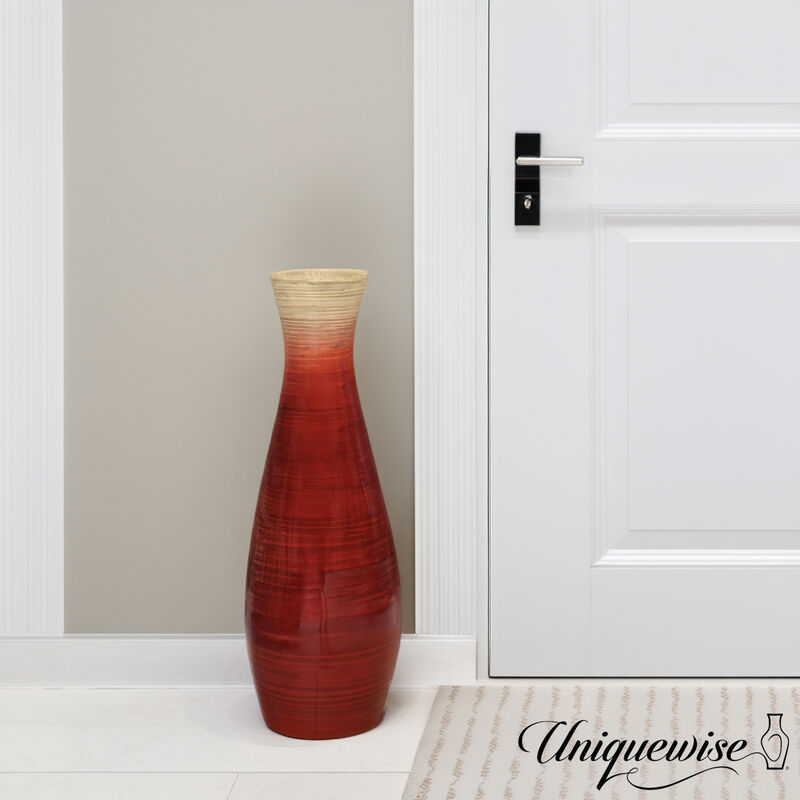 28" Bamboo Floor Vase Handmade Glossy Red Vase image number 5