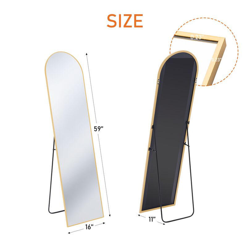 Floor Standing Mirror 59"x16", Modern Wall Mirror with Aluminum Alloy Frame, Gold