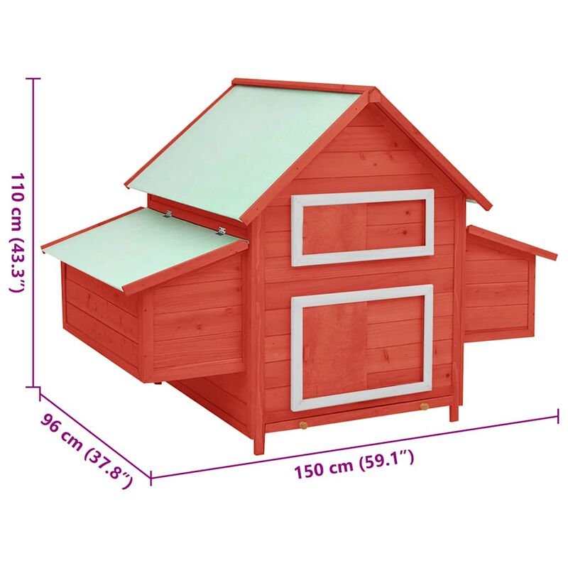 Chicken Coop Red and White 59.1"x37.7"x43.3" Solid Firwood