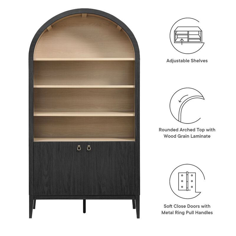 Nolan 74" Tall Wide Arched Storage Display Cabinet Bookshelf image number 3