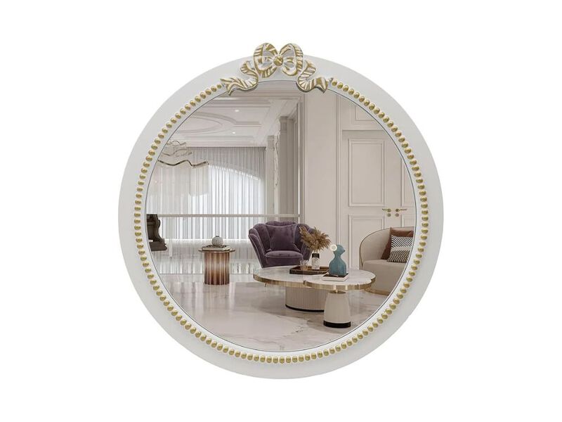 Vintage 20" Round Farmhouse Mirror &ndash; Antique White Bow Wall Decor image number 0