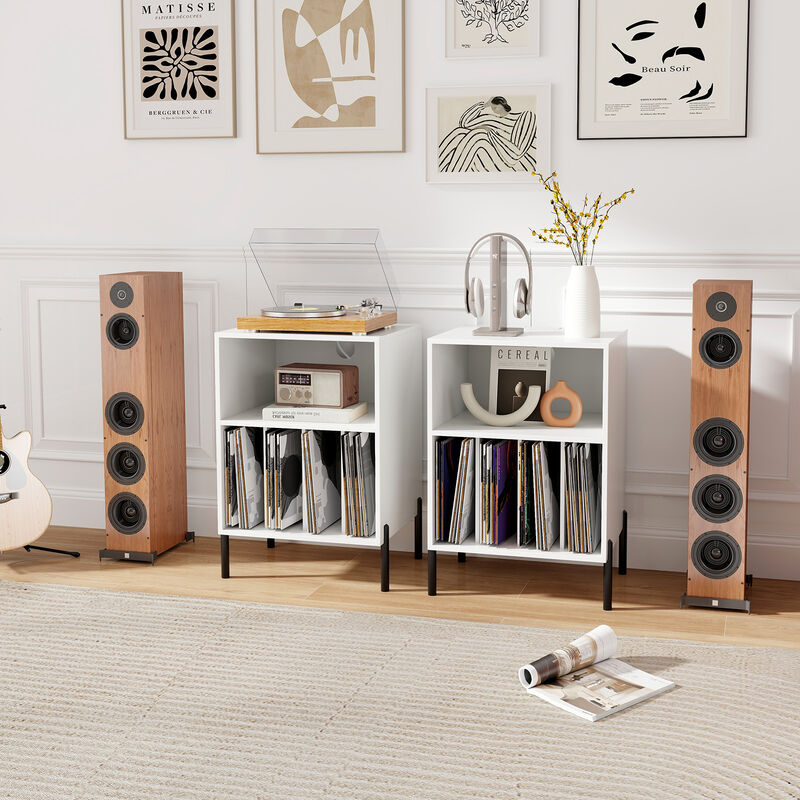 Record Player Stand with Shelf Storage and Charging Dock for Electronics image number 4