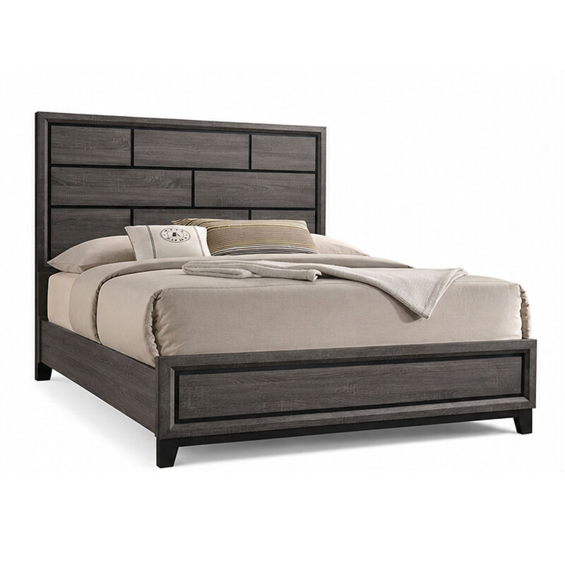 3pc King Bedroom Set, Gray, Black Wood, 2 Nightstands image number 5
