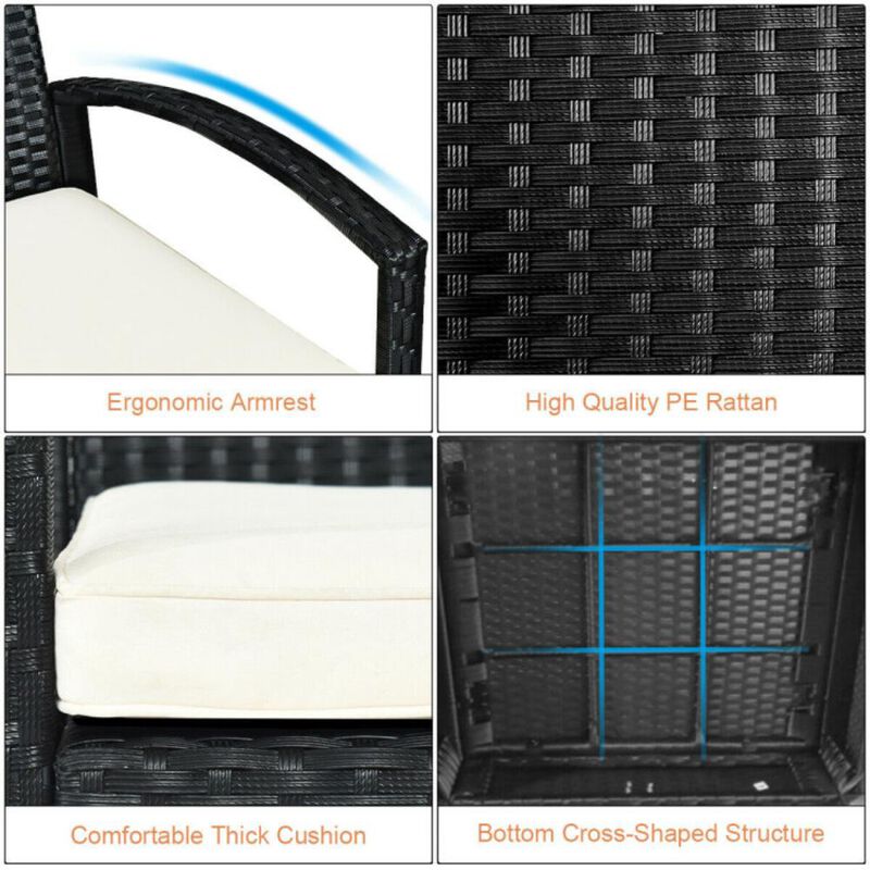 Hivvago Hivvago 3 Pieces Outdoor Rattan Patio Conversation Set with Seat Cushions