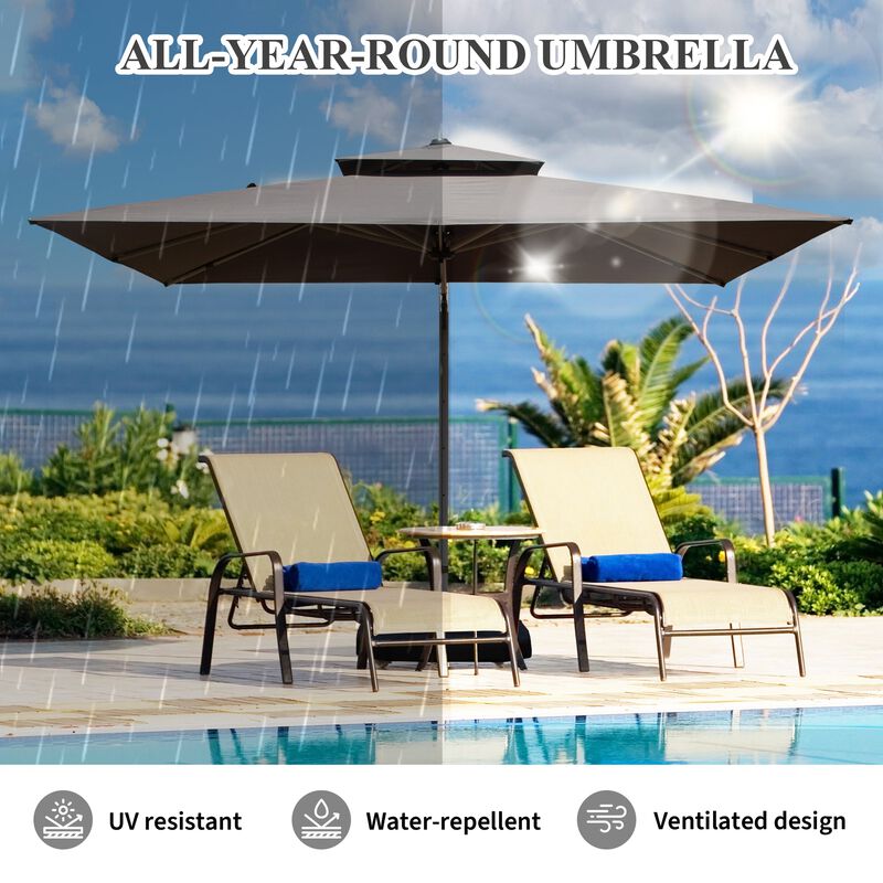 blue and green striped patio umbrella AMMSUN 7ft Patio Fringe Umbrella,Blue Stripes
