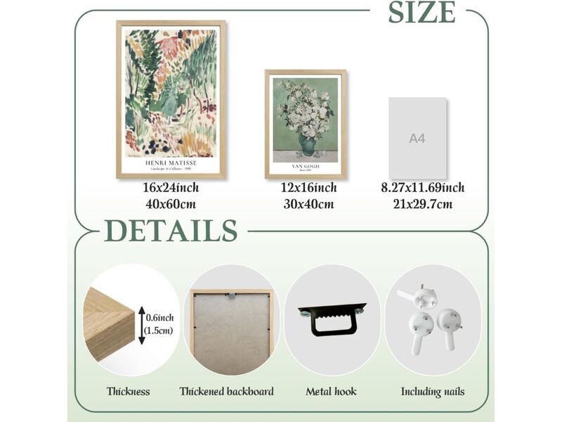 Matisse William Morris Wall Art Set 3 Sage Green Botanical Canvas Prints 12x16 In image number 2