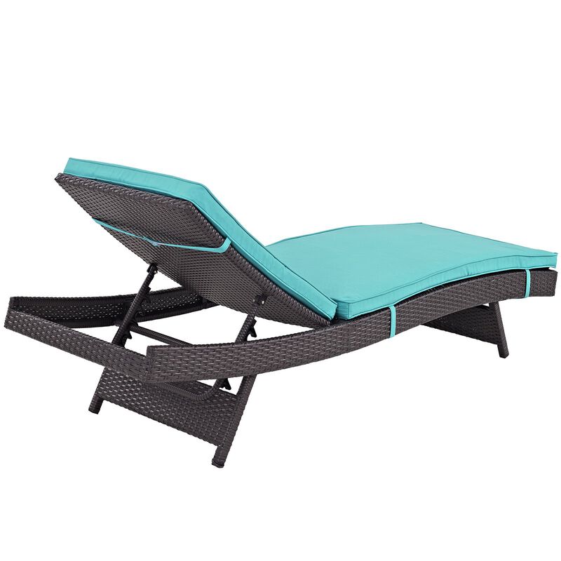 Modway Convene Wicker Rattan Outdoor Patio Chaise Lounge Chair in Espresso Turquoise image number 3