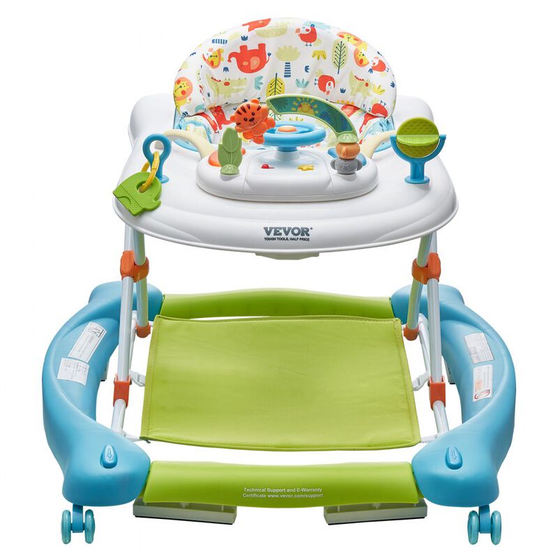 Foldable Baby Activity Walker with Wheels, Toys, Music, and 3-Height Adjustment