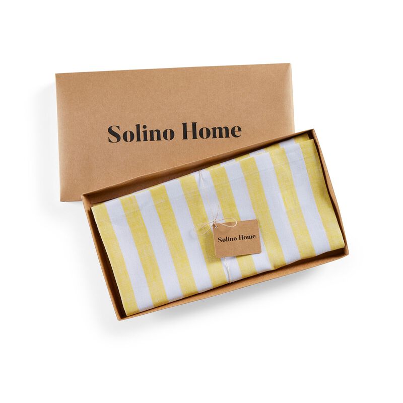 Solino Home 100% Pure Linen Table Throw 52 x 52 Inch | Sorrento Stripe