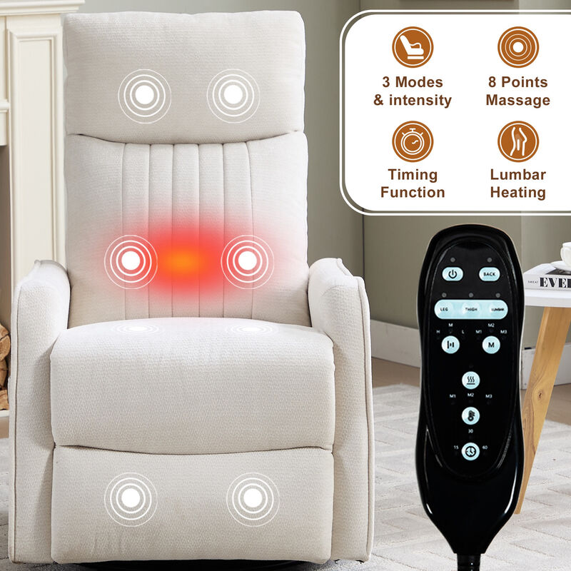 360&deg; Swivel Rocker Manual Recliner Chair with Heat and Massage, Upholstered Chenille Reclining Chair for Living Room image number 3