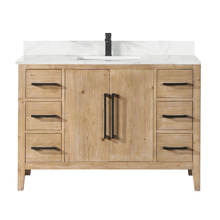 Altair Single Bathroom Vanity in Weathered Fir with Stone Countertop without Mirror