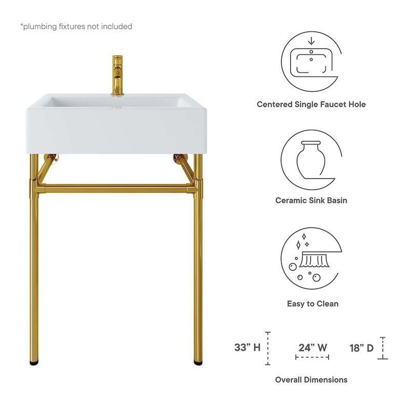 Redeem 24" Wall-Mount Gold Stainless Steel Bathroom Vanity image number 1
