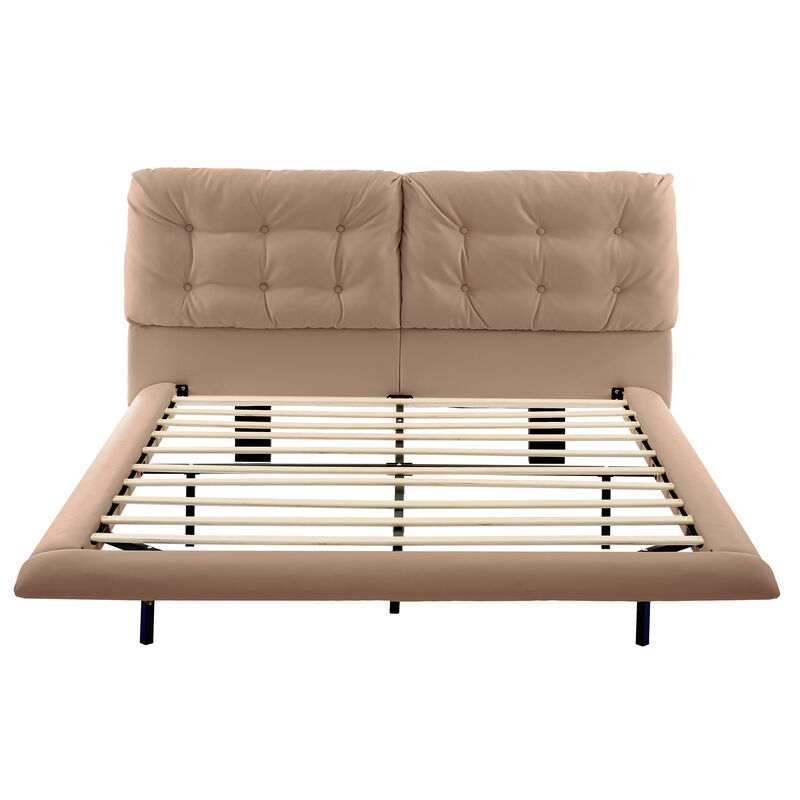 Merax Queen-Size Floating PU Leather Bed Frame with LED Lights