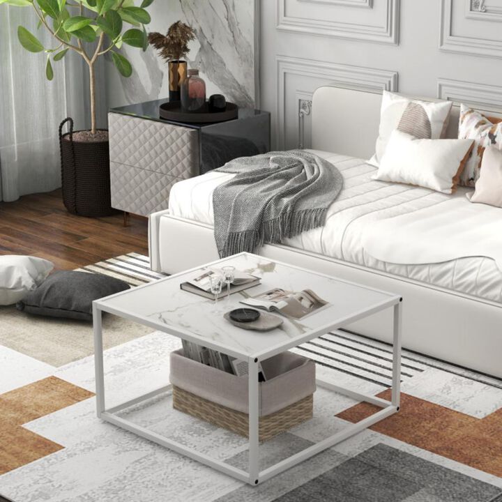 Hivvago Modern Square Coffee Table with Faux Marble Tabletop