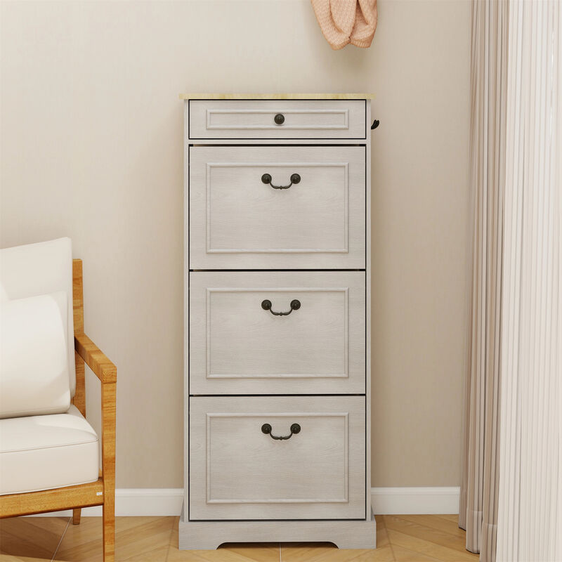 48.22 in. H x 20.86 in. W Antique White Shoe Cabinet with 1 Drawer and 3 Flip Drawers