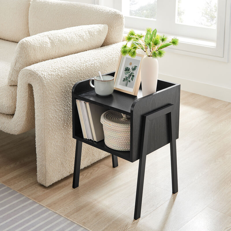 Kazuyo Mid-Century Modern Black Metal Two-Tier End Side Table