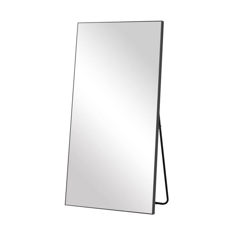 HomeRoots 71" Black Metal Freestanding Or Wall Mount Framed Full Length Mirror image number 2