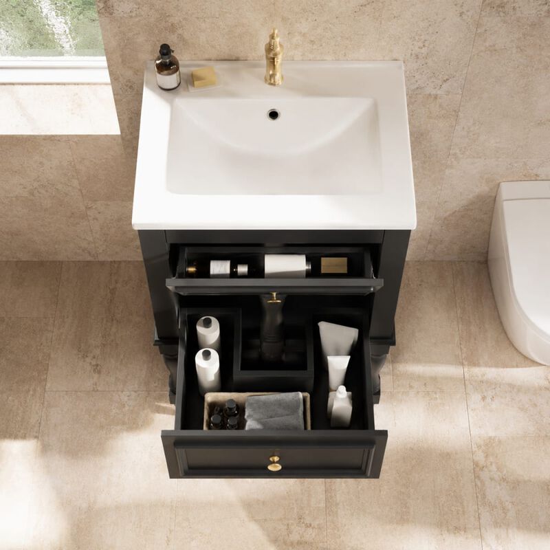 ELEMENT ACE 20 Inch Bathroom Vanity with Integrated Ceramic Sink, Freestanding Bathroom Cabinet with 2 Drawers and Open Shelf image number 2