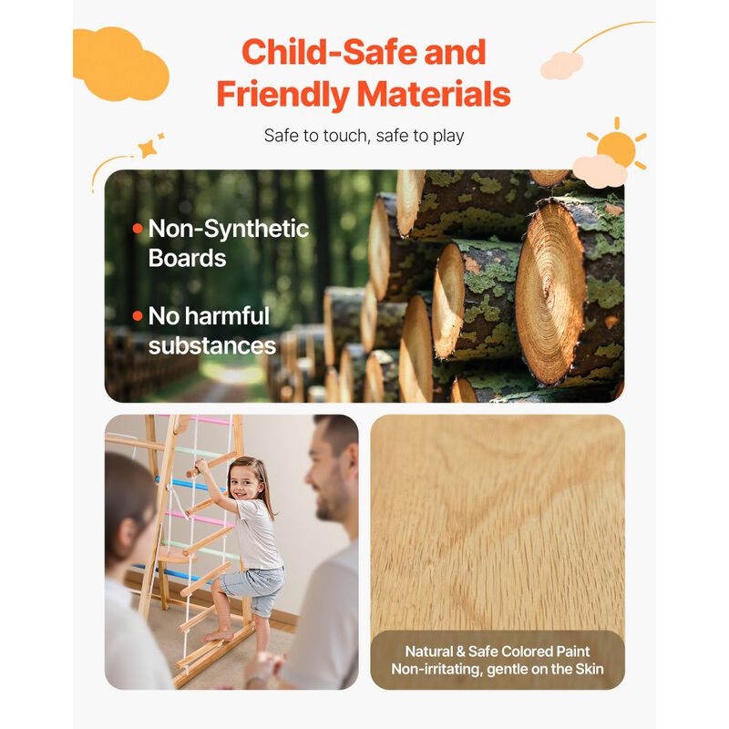 9 in 1 Wooden Indoor Playground Kids Climbing Gym with Slide Swing image number 6