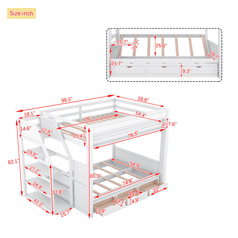 Merax Convertible Bunk Bed with Storage Staircase