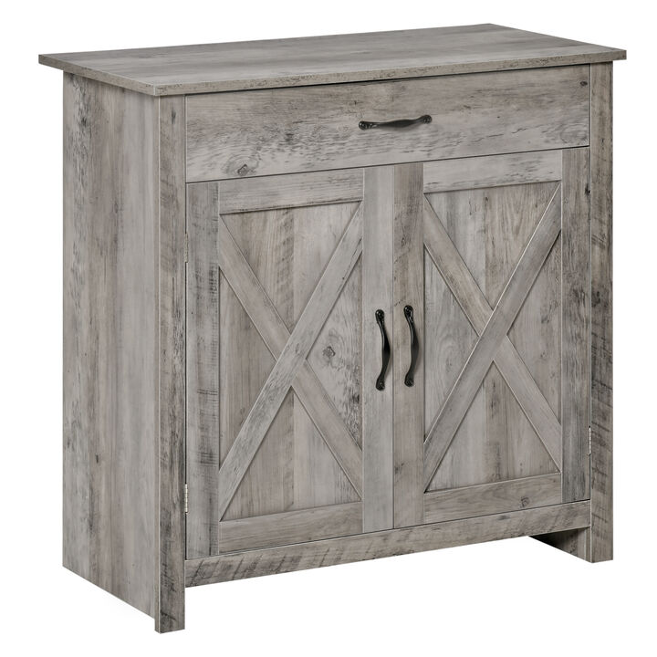 HOMCOM Farmhouse Sideboard Buffet Cabinet, Barn Door Style Kitchen Cabinet, 32" Accent cabinet for Kitchen, Living Room or Entryway, Natural Wood Effect