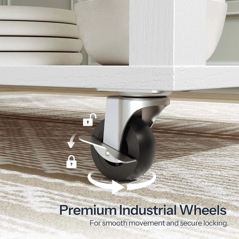 Rolling Kitchen Island with Storage Drawers and Built-In Charging Station- White image number 4