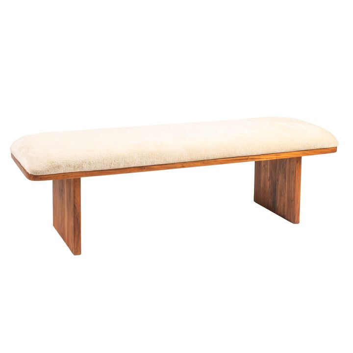 Rectangular Acacia Wood and Crushed Velvet Bench