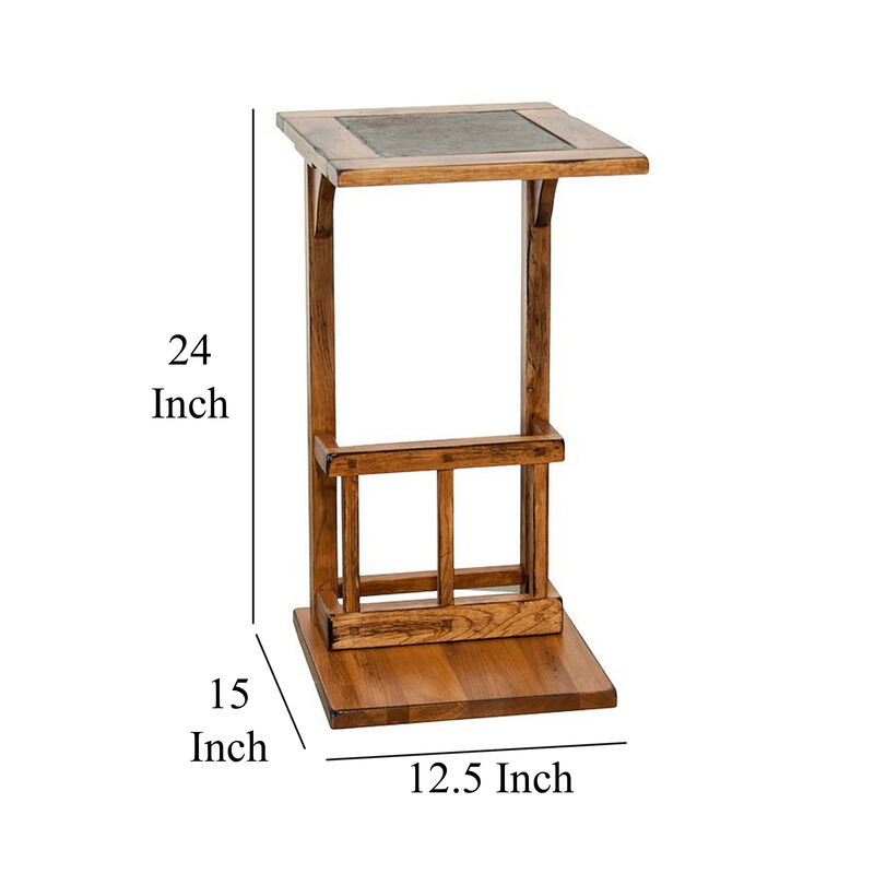 Marv Side Table with Magazine Rack, 13 Inch, Rustic Oak Finish Wood