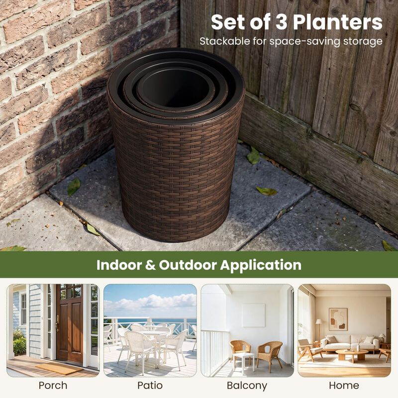 3 Pack Plastic Flower Pots with Saucers for Porch and Garden image number 6