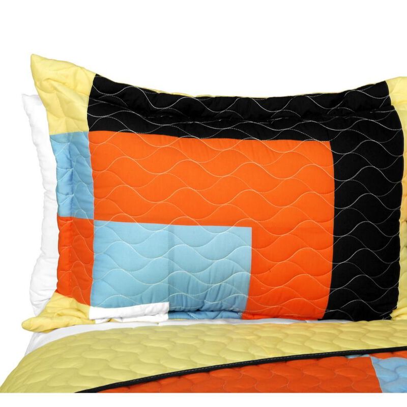 3PC Vermicelli-Quilted Patchwork Quilt Set Lightweight All-Season Bedding image number 2