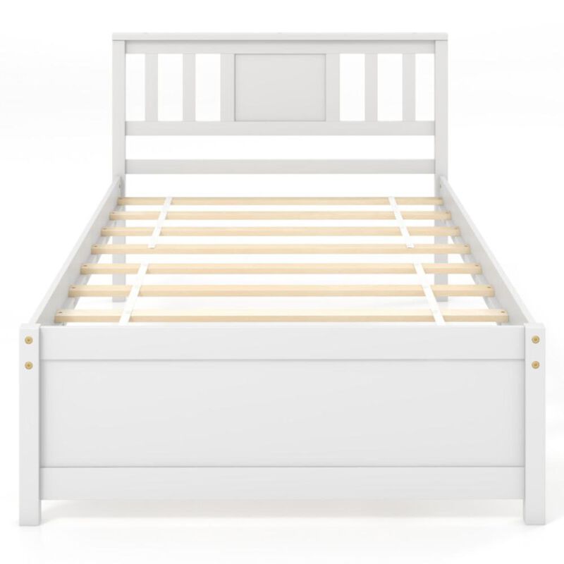 Hivvago Twin Size  Wooden Platform Bed with Headboard and Wood Slat Support White