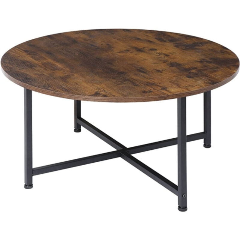 Chic Industrial Round Coffee Table with Wood Top and Metal Frame