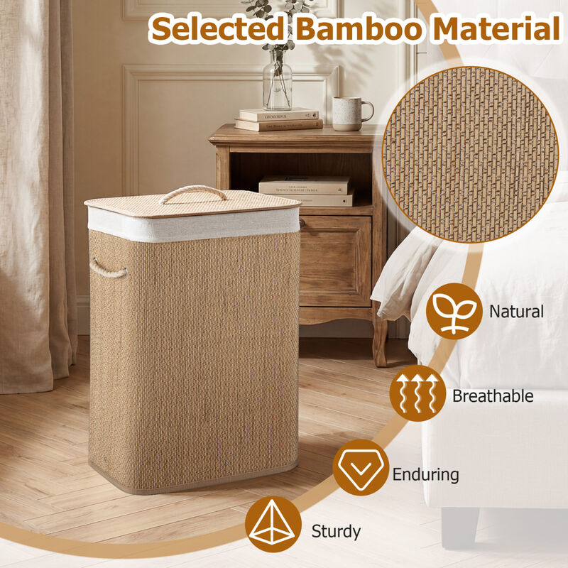 19 Gal Wicker Clothes Hamper with Removable Liner and Carry Handles image number 4
