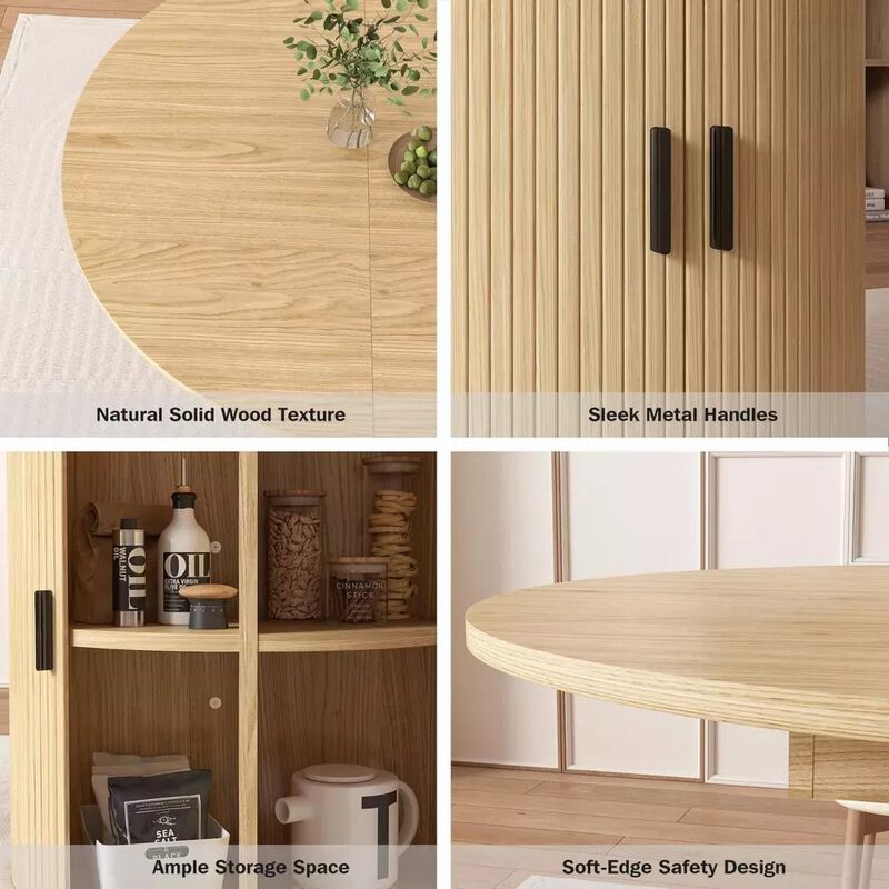 63" Extendable Round Kitchen Dining Room Table with 2-Tier Storage Shelf, with Pedestal Base