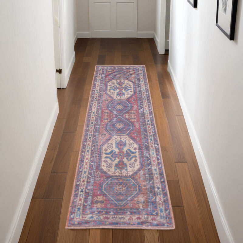HomeRoots Medallion Distressed Washable Runner Rug image number 1