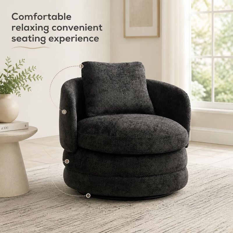 GOODSILO 30 Inch Wide 360 Degree Swivel Barrel Accent Chair Chenille Upholstered Comfy Single Armchair for Living Room Bedroom and Lounge image number 4