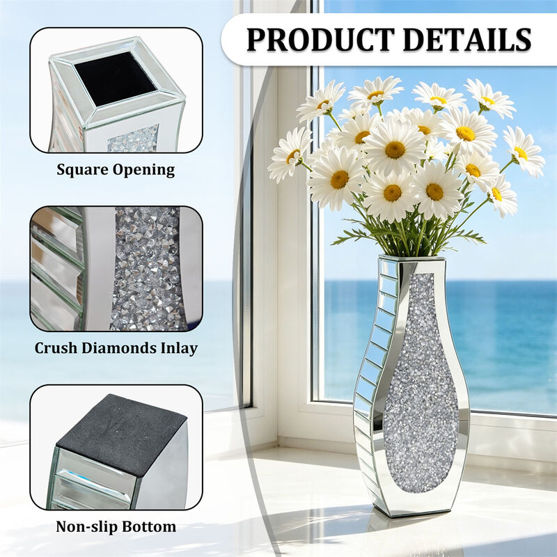 Silver Mirror Crushed Diamond Vase Mirrored Desktop Decor for Dry Flowers Home image number 4