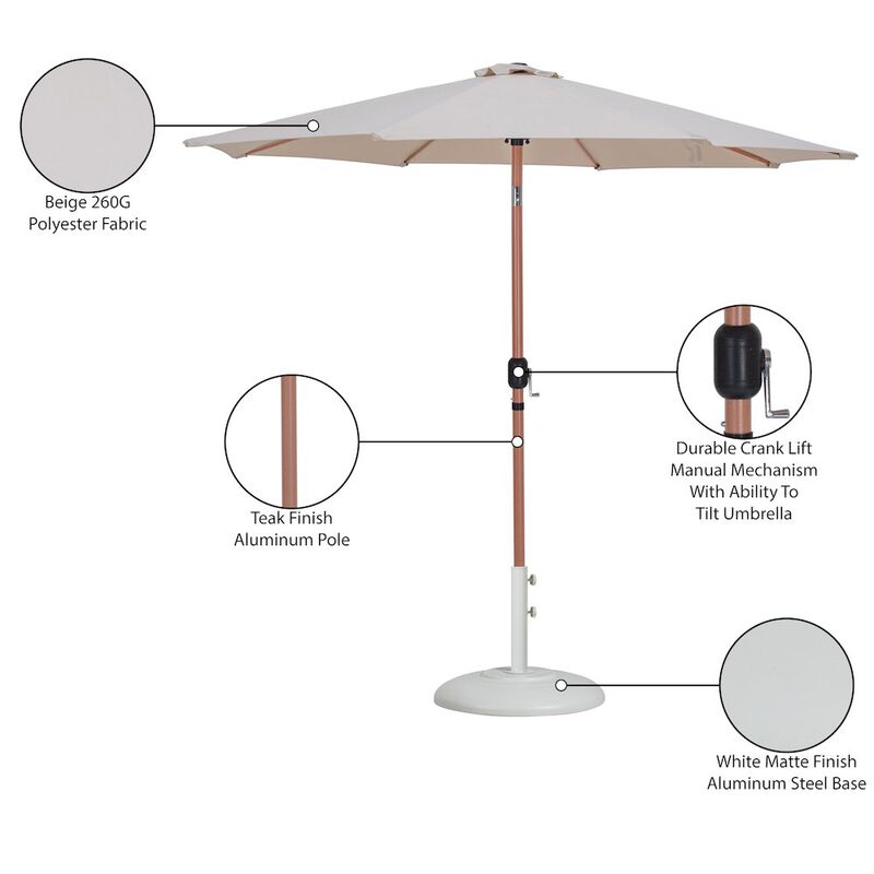 Meridian Furniture Fiji Beige Fabric / Matte White Aluminum Patio Umbrella with Base Sets