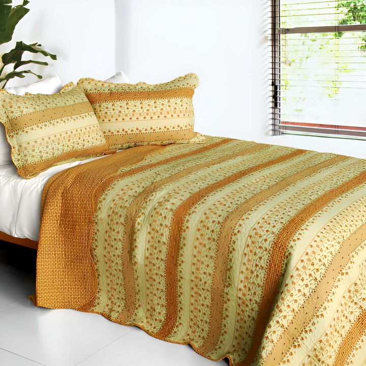 3PC Cotton Vermicelli-Quilted Printed Quilt Set Soft Cozy Bedding
