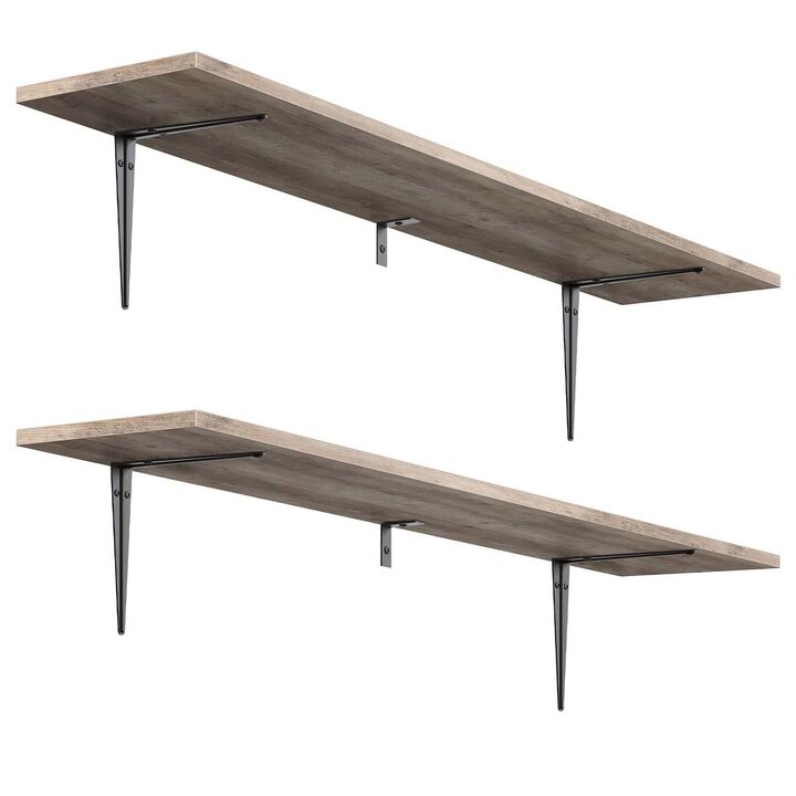 Wall Mounted Floating Shelves Set of 2 with Metal Support Brackets- Greige