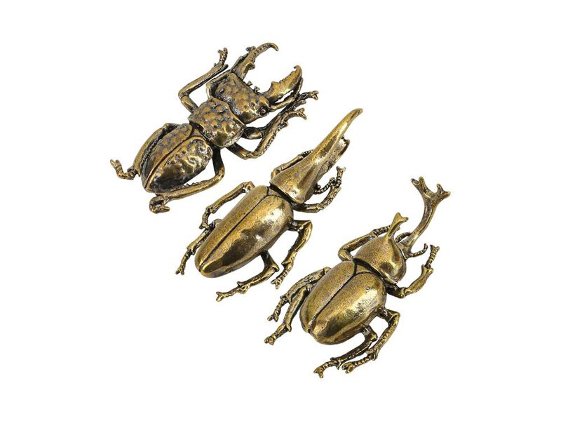 Set of 3 Brass Insect Wall Decor Beetle Figurine Ornament for Living Room image number 0