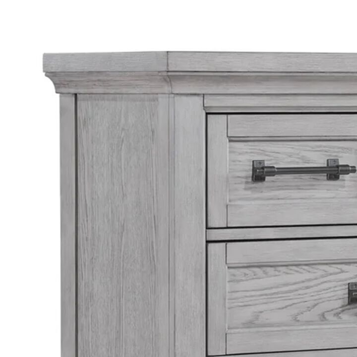 Bix Tall Dresser Chest, 6 Dovetail Drawers, Bronze Handles, Light Gray