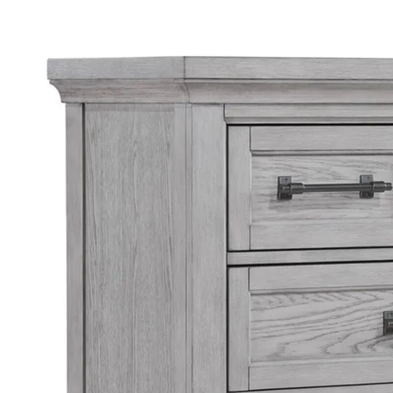 Bix Tall Dresser Chest, 6 Dovetail Drawers, Bronze Handles, Light Gray