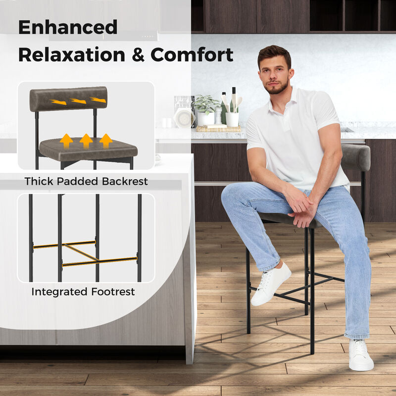 20 Inch Upholstered Bar Stools Set of 2 Counter Height Bar Chairs with  Backrest