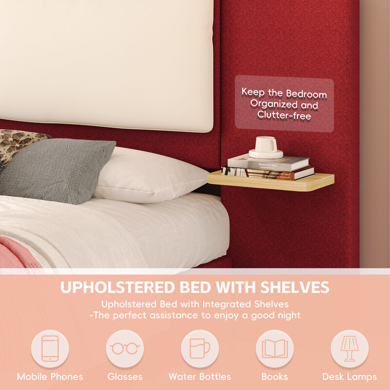 Merax Upholstered Bed Frame with Side Shelves