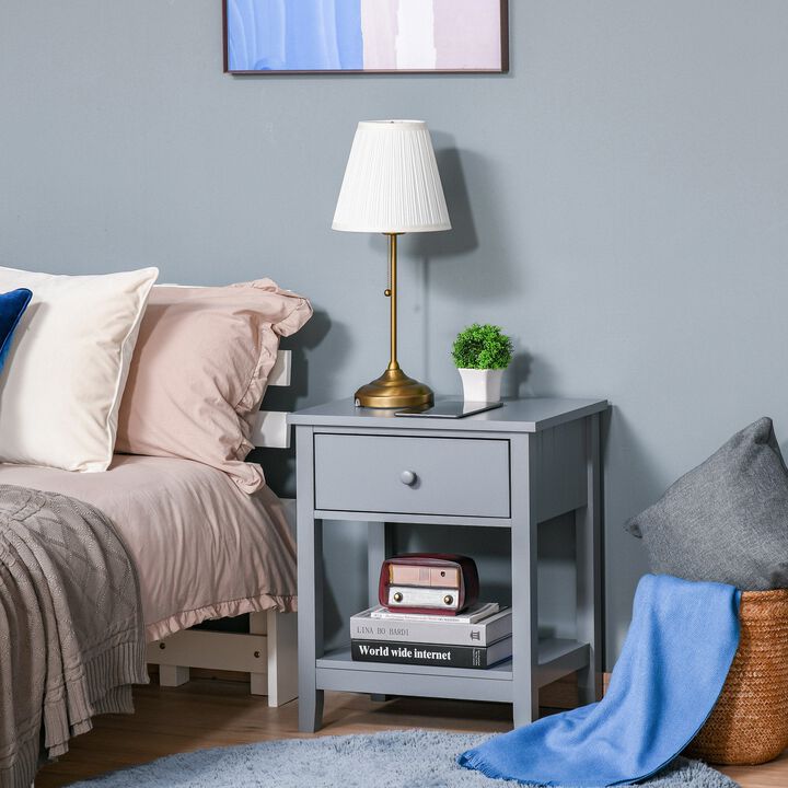 Grey Modern Nightstand: Sleek Bedside Table with Drawer and Shelf