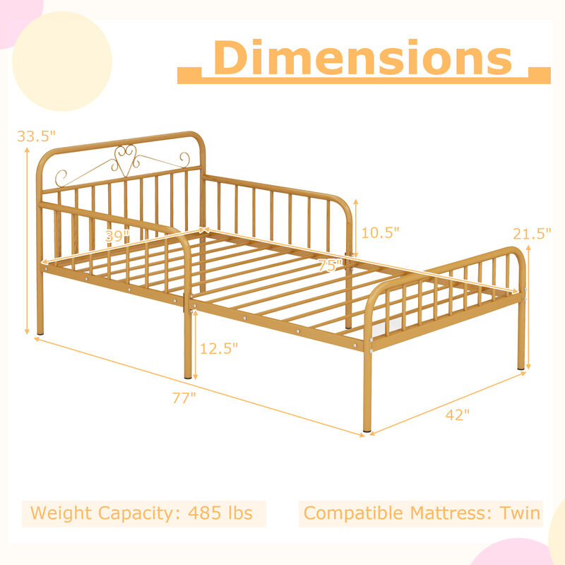 Bed Frame with Headboard and Safety Side Guardrails